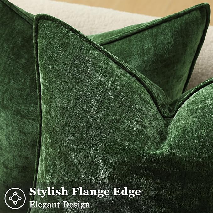 decorUhome Summer Couch Throw Pillow Covers 12x20 Set of 2, Decorative Soft Velvet Modern Cozy Chenille Lumbar Pillow Cases with Elegant Design for Sofa Bed Living Room Home Decor, Moss Green
