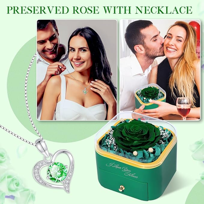 Beferr Birthday Gifts for Women Preserved Real Rose with Necklace Eternal Roses Forever Flowers for Delivery Anniversary Mothers Gifts for Mom Her Grandma Wife Sister from Daughter Son