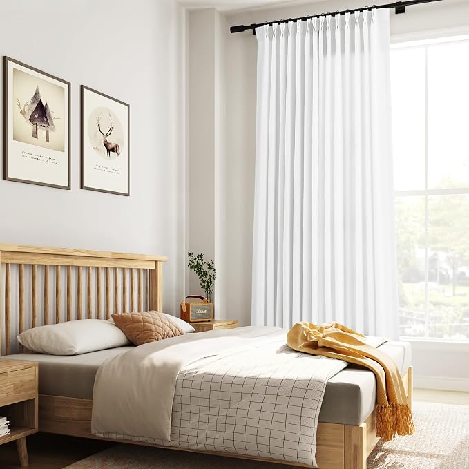 Guken Snow White Pinch Pleated Linen Curtains 108 Inch 2 Panels for Living Room Bedroom Elegant Farmhouse Country Privacy Light Filtering Semi Sheer Back Tab Drapes with Hooks for Nursery 40x108
