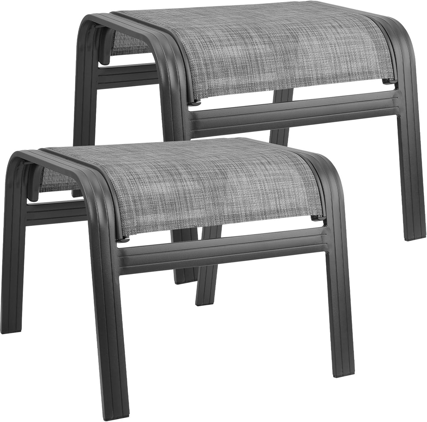 Outdoor Patio Ottoman Seat Textilene Portable Metal Footstool Portable Footrest Patio Chairs 2 Set New Grey