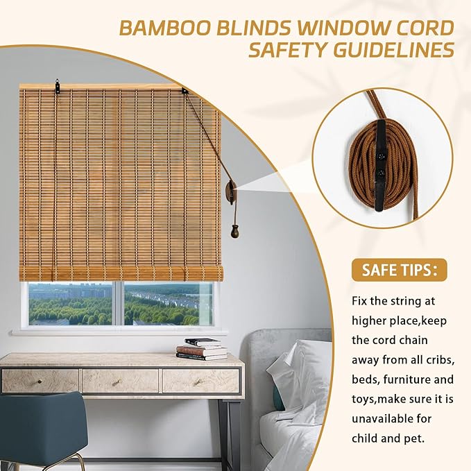 Bamboo Roller Shade, 60" W x 72" L Outdoor Blinds for Porch Privacy & Sun Protection Natural Roman Style