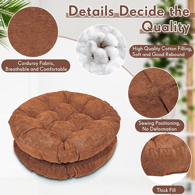 Jerify 6 Pcs Floor Pillow Cushions Large Round Square Large Meditation Floor Pillow for Classroom Adult Meditation Picnic Party Seating Learning Daycare School (Round,Brown)