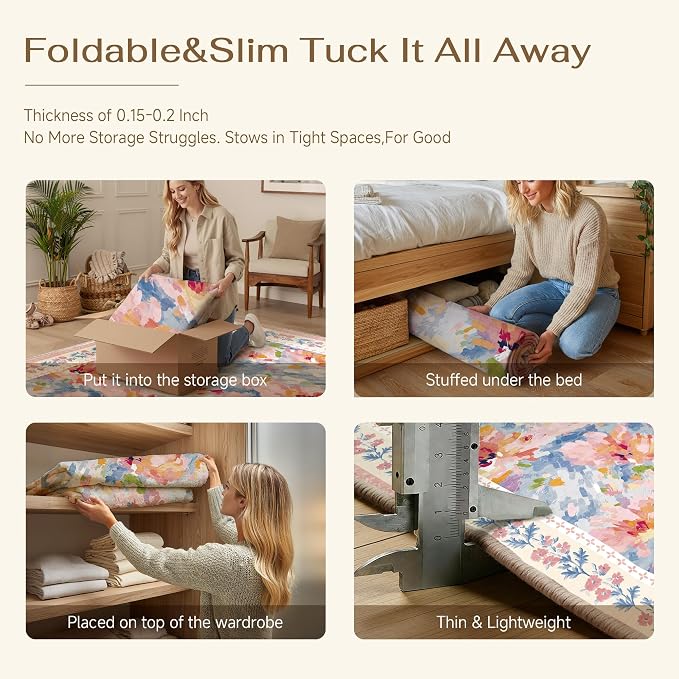 2x6 Washable Runner Rug Pink Blue Floral Abstract Hallway Kitchen Throw Rug Modern Non Slip Soft Low Pile Carpet for Bathroom Laundry Bedroom Living Room