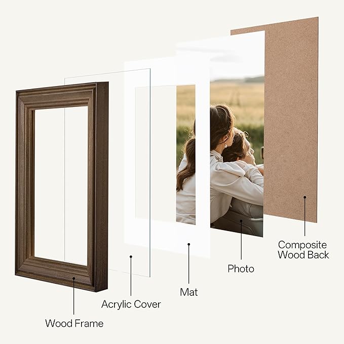 eletecpro Gallery Wall Frame Set of 7, Multiple Sizes Solid Wood Picture Frames Collage Wall Decor Including 1Pc 11x14, 2Pcs 8x10, 4Pcs 5x7 Photo Frames, Natural, White, Brown