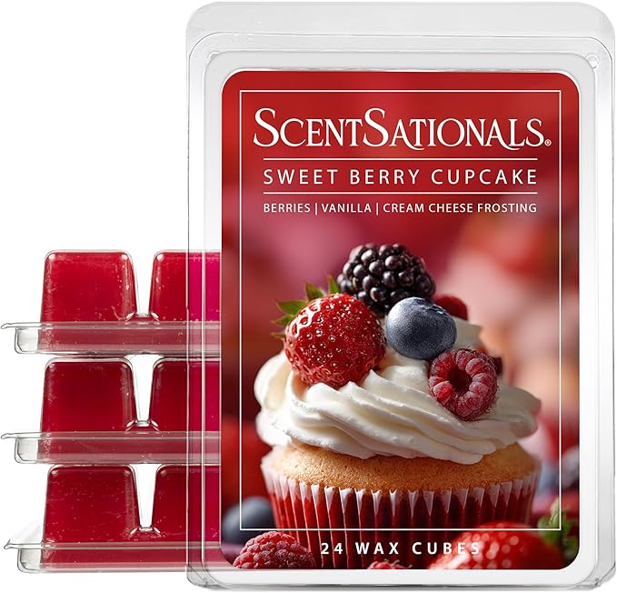 Scentsationals Wax Melts, Wax Cubes Strong Scent - Bakery Collection Sweet Berry Cupcake - Long Lasting Scented Wax Melts for Warmer, 10oz (24-Cubes)