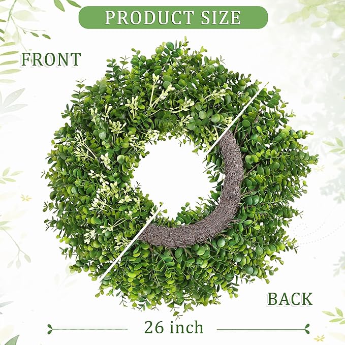 26 Inch Large Greenery Eucalyptus Boxwood Wreaths Artificial Easter Summer Spring Wreaths for Front Door Outdoor All Season Spring Decorations for Home Porch Room Window Wall Farmhouse (Berries)