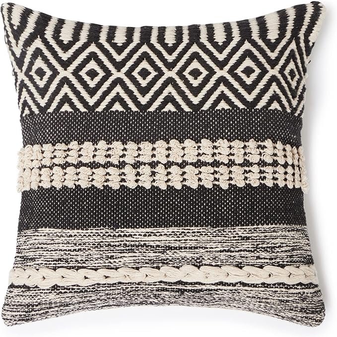 REDEARTH · Handmade Boho Throw Pillow Covers - Bohemian Chic Farmhouse Style - Accent Woven Indoor and Outdoor Pillow Cushion Cases for Couch - Bed - Chair - Sofa - Benches – Set of 2-18"x18" -