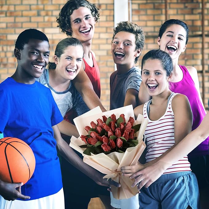 Suhine 24 Pcs Artificial Basketball Rose Flowers Sports Party Favors Bulk for Birthday Graduation Wedding Party Decoration Table Centerpieces Mom Team Coach Senior Night Gift(Basketball Color, Normal)