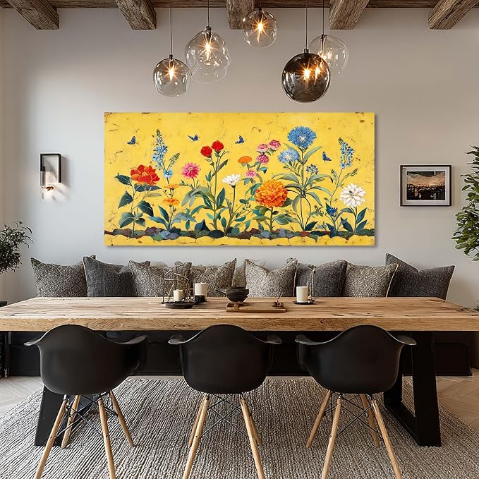 Ggaafet Yellow Flowers Wall Art for Living Room Canvas Oil Painting Prints Beautiful Bright Floral Blooming Garden Art Deco Pretty Artwork Office Bedroom Family Dining Room Decor Extra Large