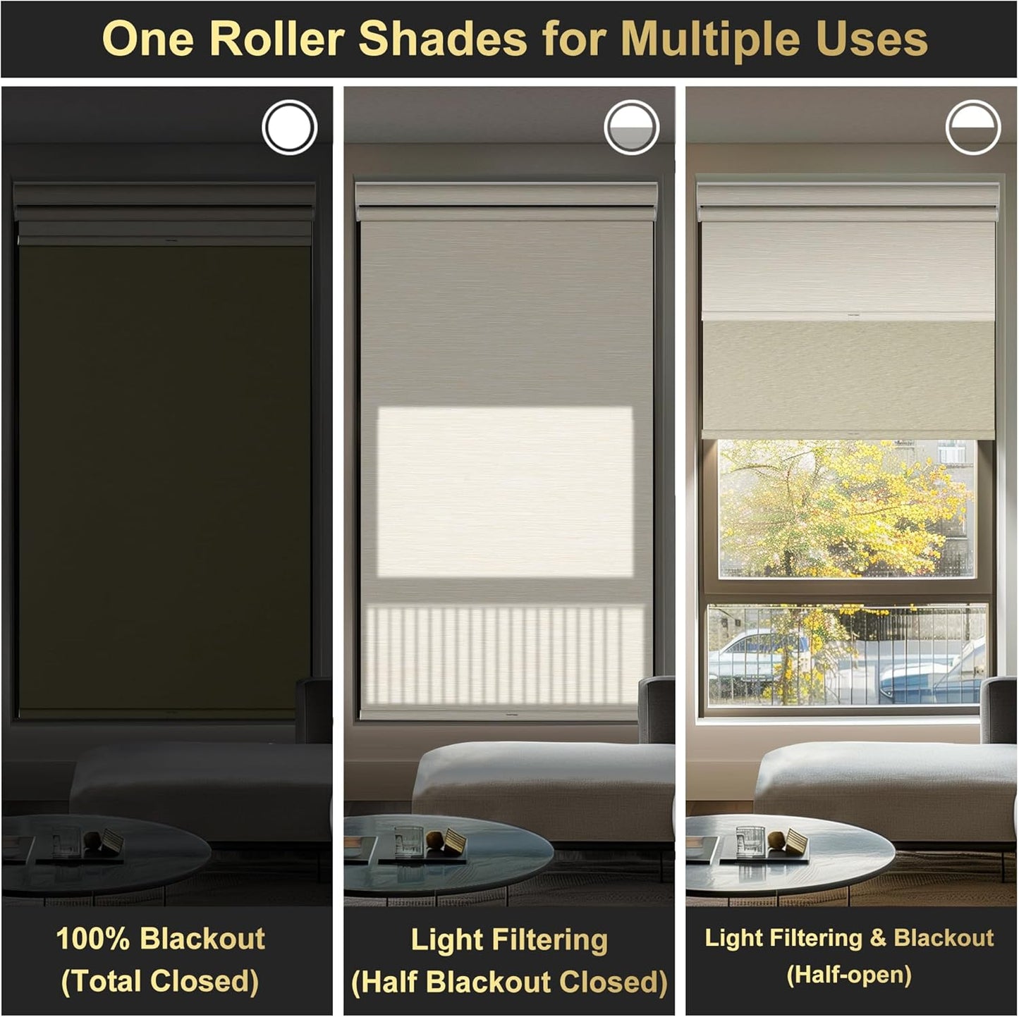 BERISSA Cordless Dual Roller Shades with Cassette Valance, Double Window Shades - Blackout and Light Filtering - Day and Night - Striped Jacquard Beige - 74 W x 72" H