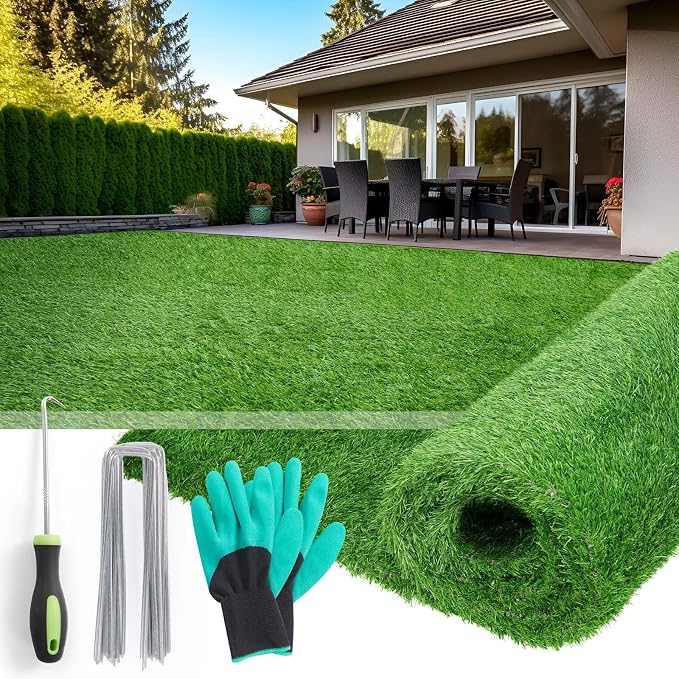 Artificial Grass Outdoor Indoor, 3.2ft x 6.5ft Fake Grass Realistic Synthetic Astro Turf Rug with Drainage Holes for Patio Garden Lawn Landscape Balcony Decoration