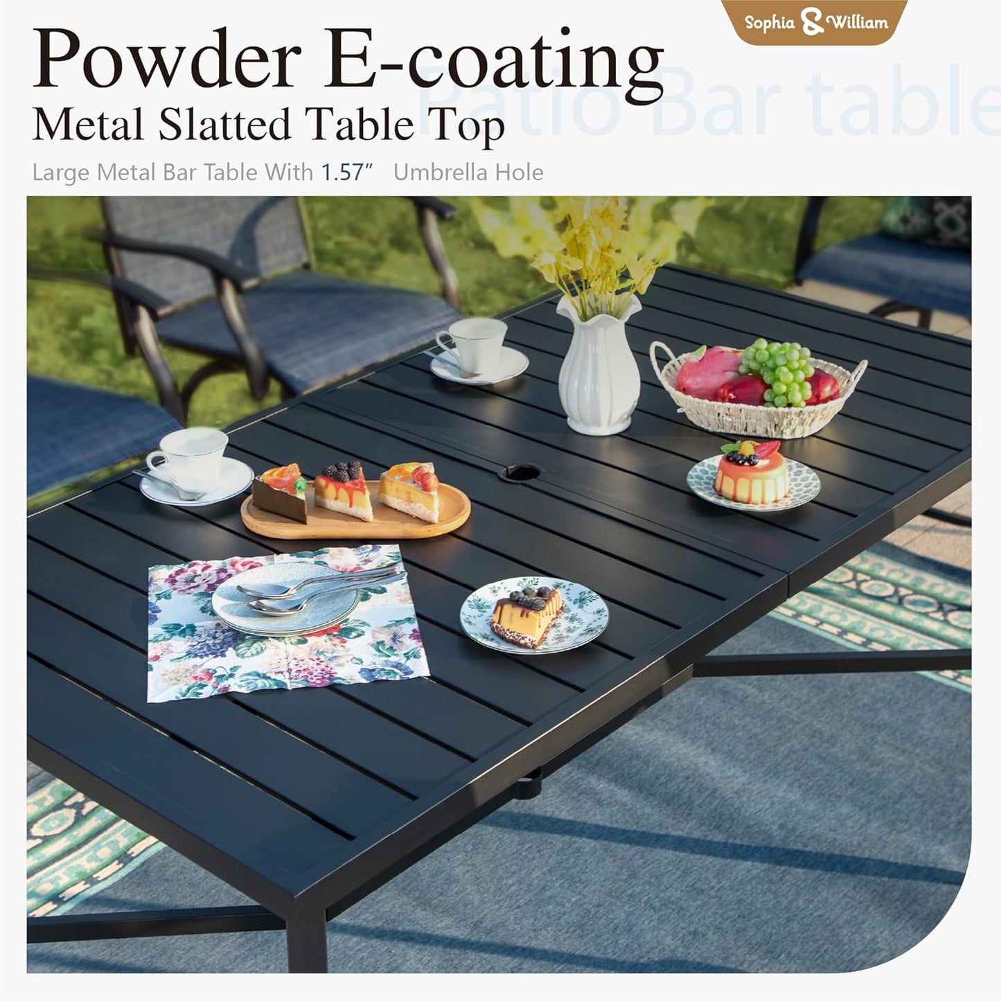 Sophia & William Outdoor Bar Set, Patio Bar Table and Chairs Set, Bar Height Patio Set - 6 x Swivel Bar Chairs(Grey), 1 x Rectangular Bar Table(Black)