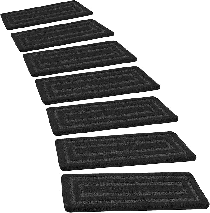 PURE ERA Bullnose Carpet Stair Treads Tape Free Non-Slip Indoor Stair Protectors Pet Friendly Stair Treads for Wooden Steps 9.5" x 30"(14 Pieces,Black Rectangular)