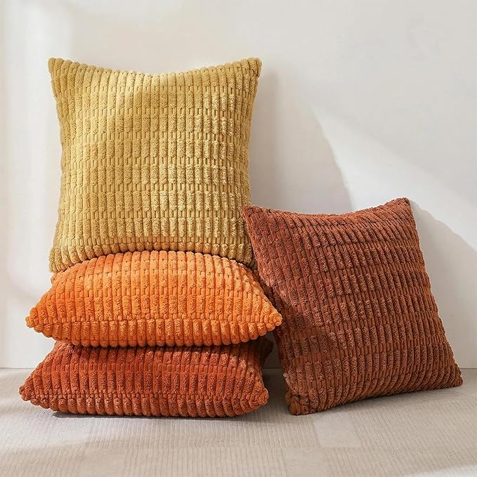 Fancy Homi 4 Packs Decorative Throw Pillow Covers for Living Room Couch Bed, Modern Farmhouse Boho Home Décor Accent Cushion Case, 14" x 14" (Pack of 4), Burnt Orange Series