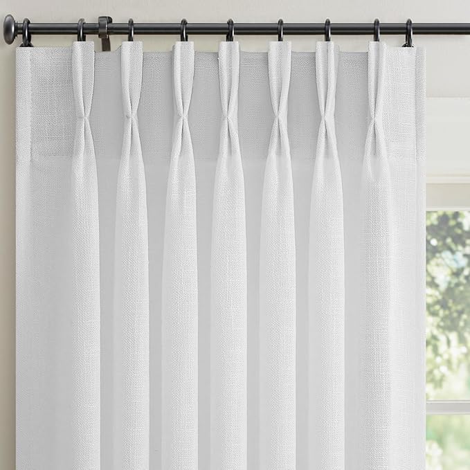 Off-White Pinch Pleated Curtains 96 Inches Long for Living Room 2 Panels Sets Farmhouse Decor Memory Trained Back Tab Light Filtering Boho Neutral Beige Semi Sheer Curtain for Bedroom Hooks Rings
