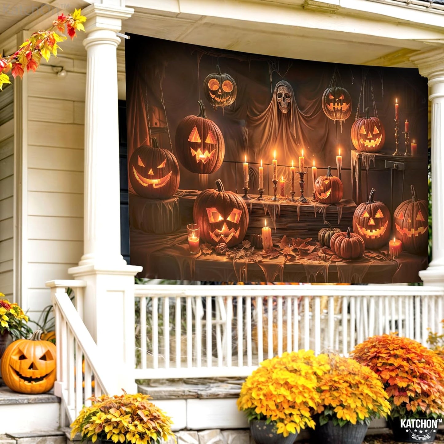 KatchOn XtraLarge Spooky Backdrop - 72x44 Inch | Halloween Photo Backdrop & Banner for Party Decorations