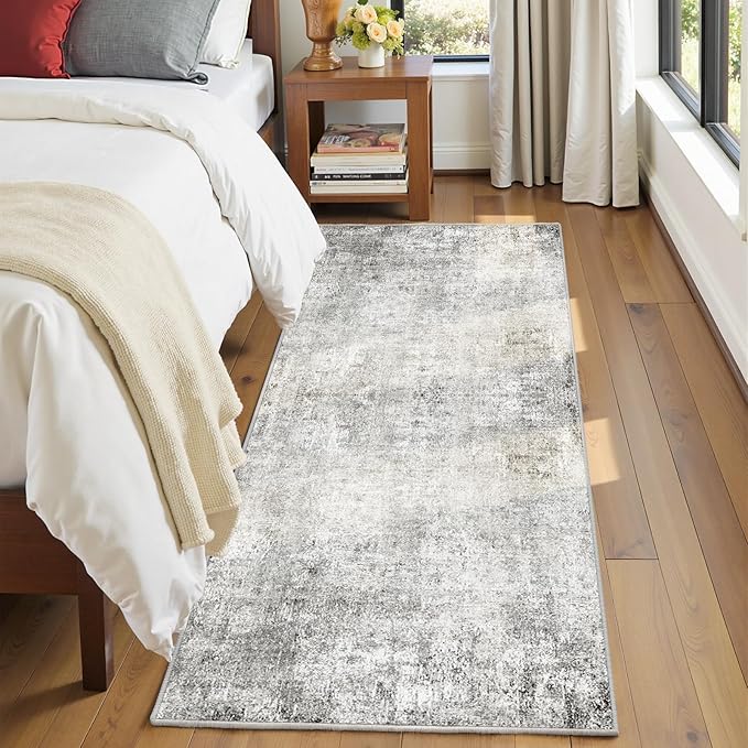 RELEANY Washable Area Rugs 2'x6' Non-Slip Modern Abstract Soft for Living Room Entryway Bedroom Nursery, Print Pattern, Gray White Grey