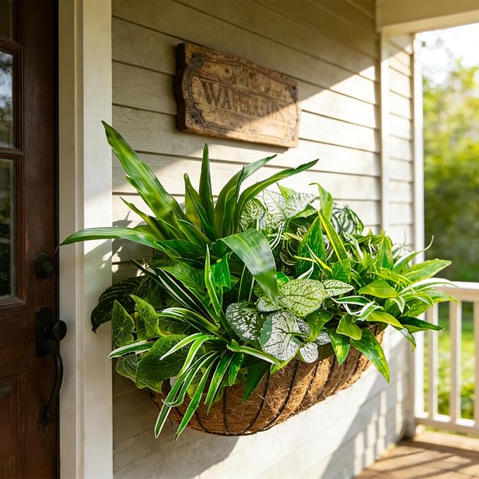 Artificial Plants for Outdoors Faux Greenery Leaves UV Resistant Realistic Plastic Large Bunches Shrubs Bushes with Stems, Fake Plants Decor Outdoor for Front Porch Door Patio Garden Yard, 18Pcs