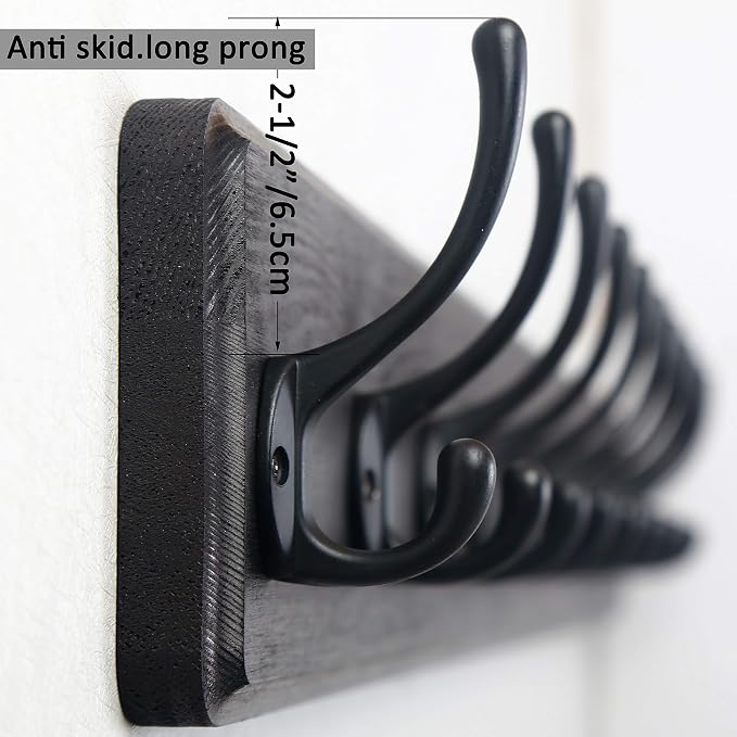 WEBI Coat Rack Wall Mount,10 Hooks,38 9/16" Long Coat Hooks Wall Mounted,16" Hole to Hole,Large Wood Coat Hanger Wall,Hook Rack for Hanging Coats,Jacket,Clothes,Hats,Black,2 Packs