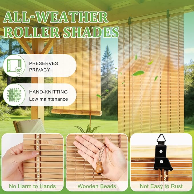 Bamboo Blinds 48x72 inch Bamboo Roman Shades for Indoor Windows Outdoor Patio,Light Filtering Sunshade Roll Up Window Shades,Easy to Install