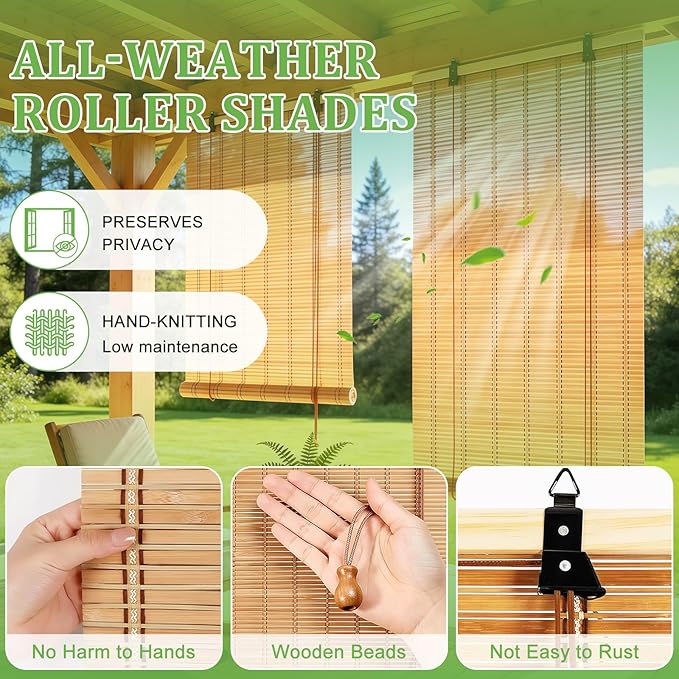 Bamboo Blinds 32x72 inch Bamboo Roman Shades for Indoor Windows Outdoor Patio,Light Filtering Sunshade Roll Up Window Shades,Easy to Install