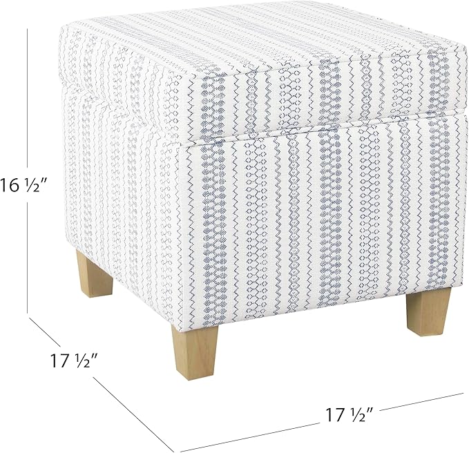 HomePop Home Decor | K7342-F2359 |Classic Square Storage Ottoman with Lift Off Lid | Ottoman with Storage for Living Room & Bedroom, Blue Stripe Large