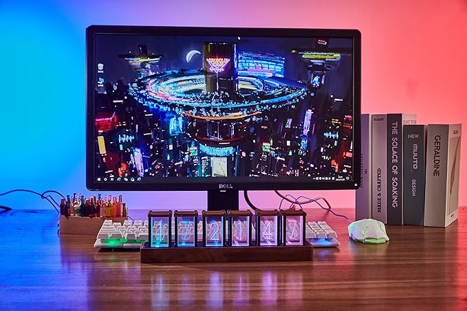 Nixie Tube Clock Walnut Digital Desk Clock, Support Wi-Fi Time Calibration, Alarm and 12/24h Display, No Assemble Required - A Retro Gift for Friends