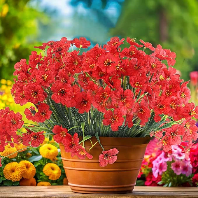 ColoPlay 24 Red Bundles Artificial Flowers for Outdoors/Indoors Fake Flowers Plants for Indoor Outside Garden Porch Window Box Home Wedding Farmhouse