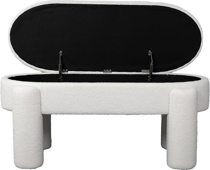 BIRDROCK HOME Sherpa Upholstered Storage Bench | Cozy Seat with Soft Sherpa Cushion, Versatile for Living Room, Bedroom, or Entryway Ottoman | Sturdy Design, 45” L x 20.5” W x 20” H