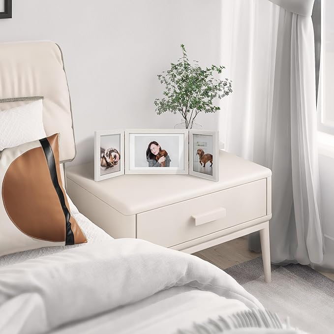 Afuly 3 Picture Frame 5x7 4x6 Triple Hinged Picture Frames White Folding Photo Frames Collage 3 Opening for Tabletop Desk Display Unique Gifts for Christmas Women Mom Couple Family, 2 * 4x6+1 * 5x7