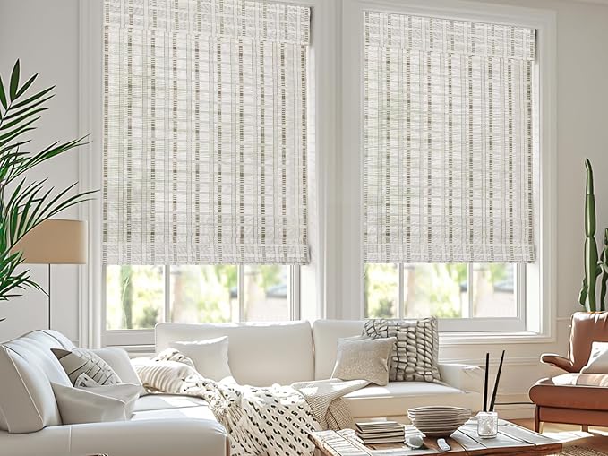 LazBlinds Cordless Bamboo Roman Shades for Windows, 36'' W x 60'' H | Natural Light Filtering Bamboo Window Blinds, Bamboo Blinds for Bedroom Living Room Office Indoor