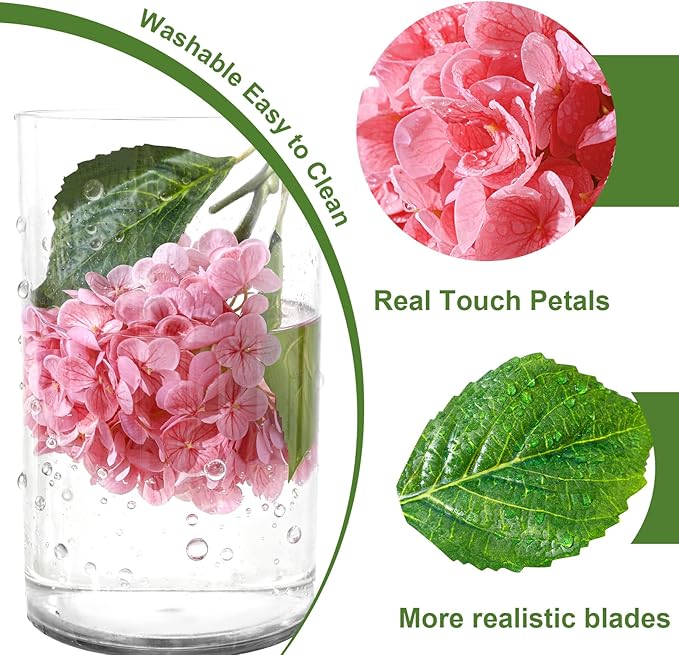 4 Pcs Artificial Hydrangea Silk Flowers with Stems, 19.7" Pink Faux Hydrangeas Bouquet, 240 Petals, UV Resistant & Waterproof Fake Flower for Outdoor Wedding Home Decor