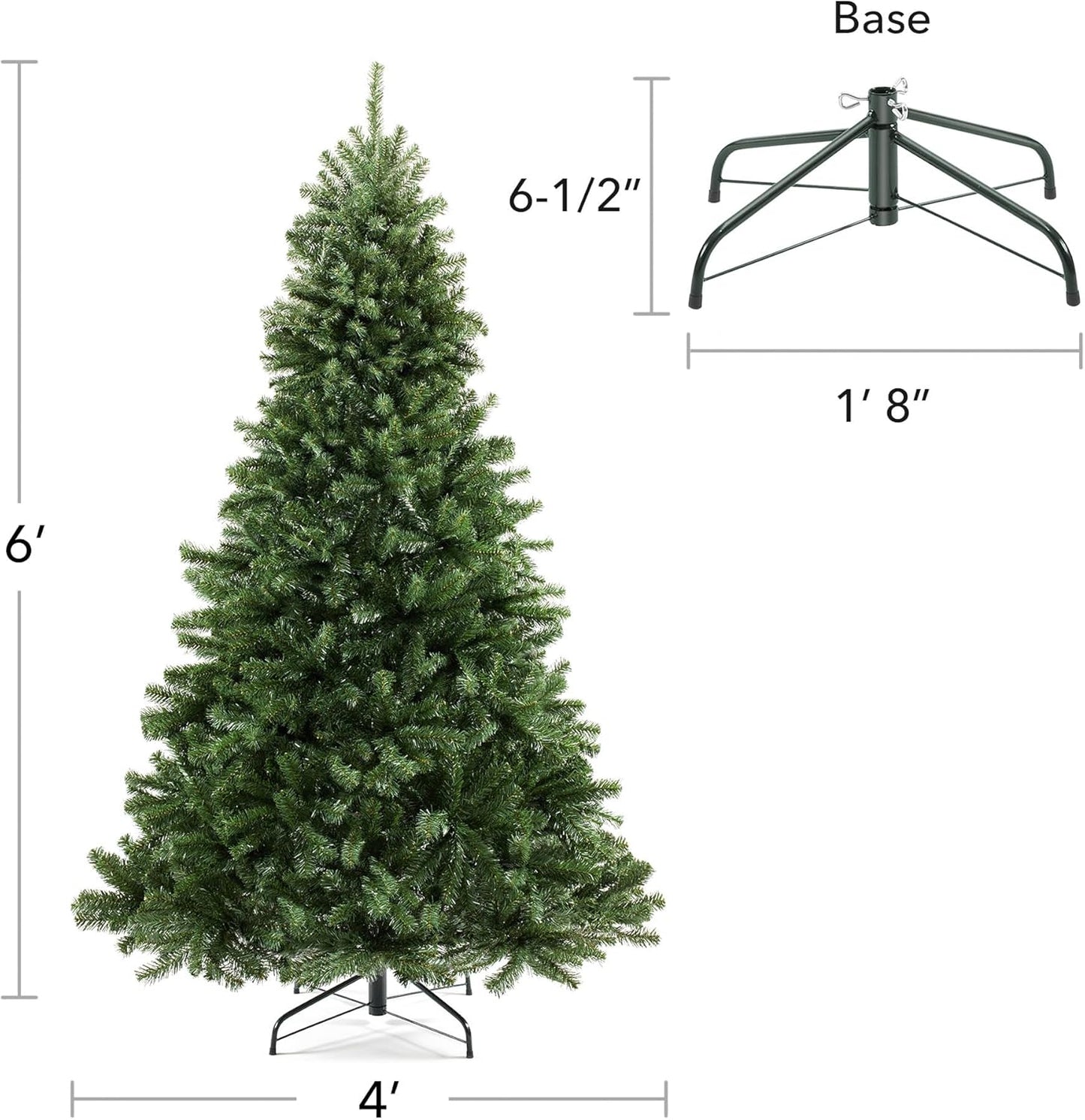 Casafield 6FT Realistic Green Spruce Artificial Holiday Christmas Tree with Sturdy Metal Stand
