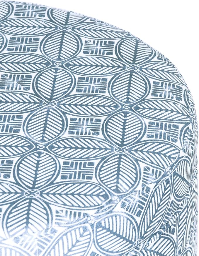 HomePop 19" Round Storage Ottoman - Blue Indigo Print