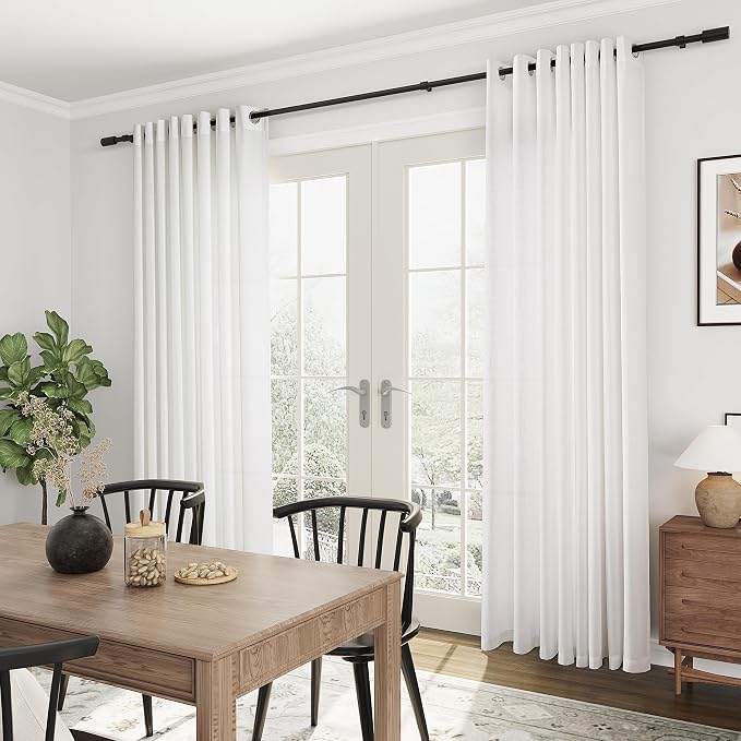 Off White Linen Curtains 102 inch Length for Living Room 2 Panels Set Soft Thick Textured Grommet Semi Sheer Light Filtering Window Curtain Burlap Look Rustic Farmhouse Home Privacy Drapes 52x102
