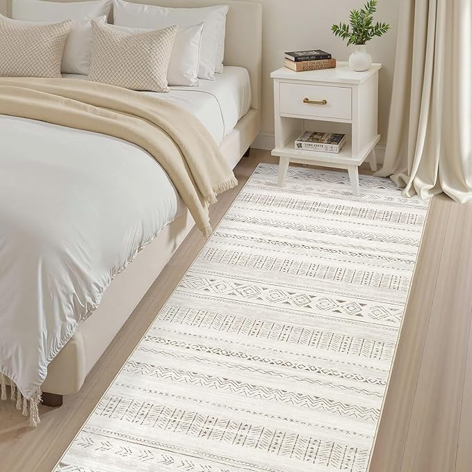 cotiled Hallway 3x12 Runner Rugs: Washable Boho Rugs with Non Slip Backing Large Soft Indoor Stain Resistant Carpet for Living Room Bedroom Farmhouse Dining Room Lightweight Home Decor L Brown/Cream