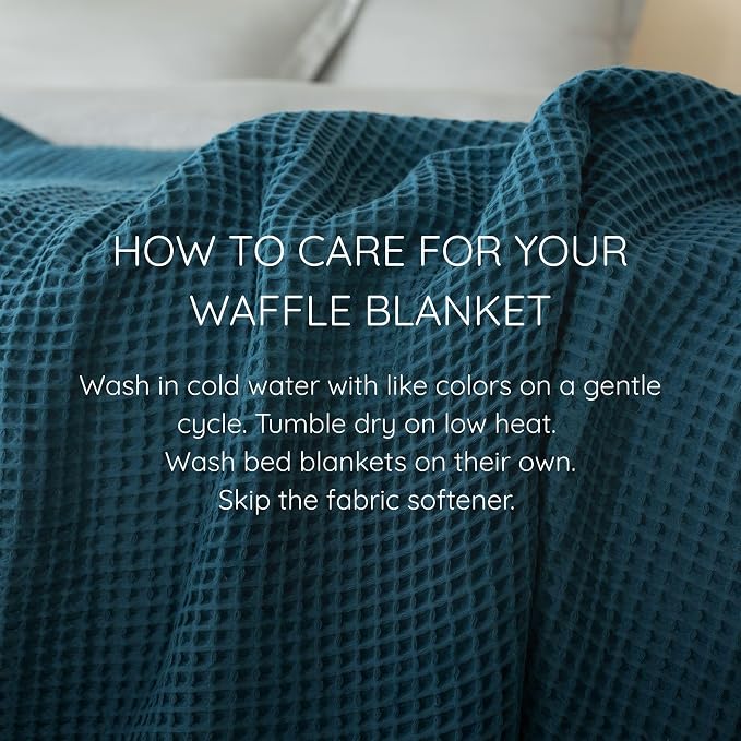 100% Turkish Cotton Waffle Throw Blanket King Size Blue - Premium Quality, Light and Airy Waffle Weave All-Season Quilt - Lux Decorative Bedspread (Indigo Blue, King Size 95" x 110" Inch)