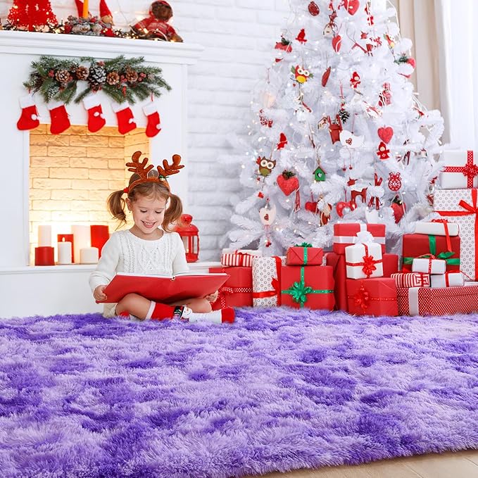 AROGAN Soft Rainbow Area Rugs for Girls Room 2x6 Feet, Fluffy Girls Bedroom Rugs, Princess Rug, Cute Colorful Carpet for Kids Teens Nursery Toddler （Purple）