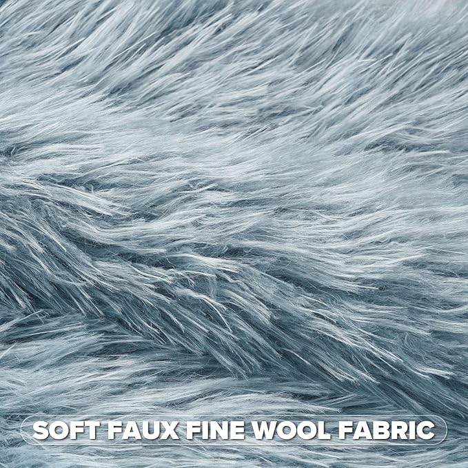 FUTEI Pack of 2 Shaggy Mongolian Faux Wool Throw Pillow Covers 18x18 Inch Soft Decorative Cushion Case for Couch Bed Living Room, Dusty Blue