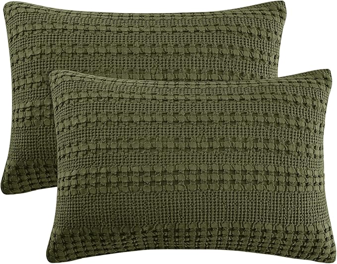 PHF 100% Cotton Waffle Pillow Shams Standard Size, 2 Pack 20" x 26" Soft Skin-Friendly Pillowcases, No Filling, Aesthetic Woven and Breathable Waffle Weave Pillow Case Covers for Bed, Capulet Olive