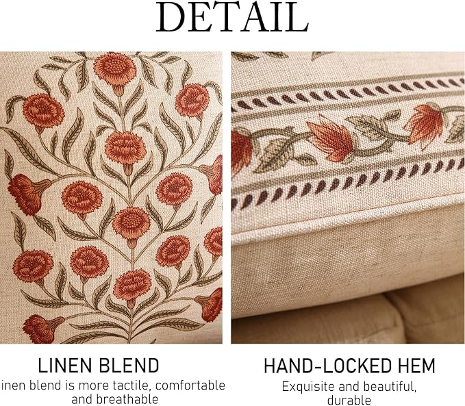ISAENNE Designer Vintage French Linen Throw Pillow Cover,18"x18"-Albano B | Elegant Square Pillow Cover,Concealed Zipper Design,Floral Pattern,Sofas,Bedroom,Living Room,Lounge Chairs,Decor