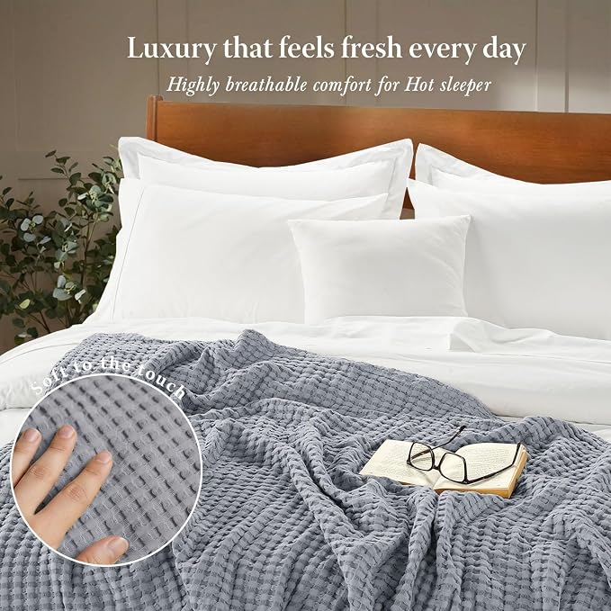 Threadmill Cooling Blanket Twin Size Waffle Weave| Breathable, Lightweight & Ultra-Soft | Made from Rayon Derived from Bamboo | Waffle Throw for Couch and Sofa | 68 x 92 Inches | Scottish Grey