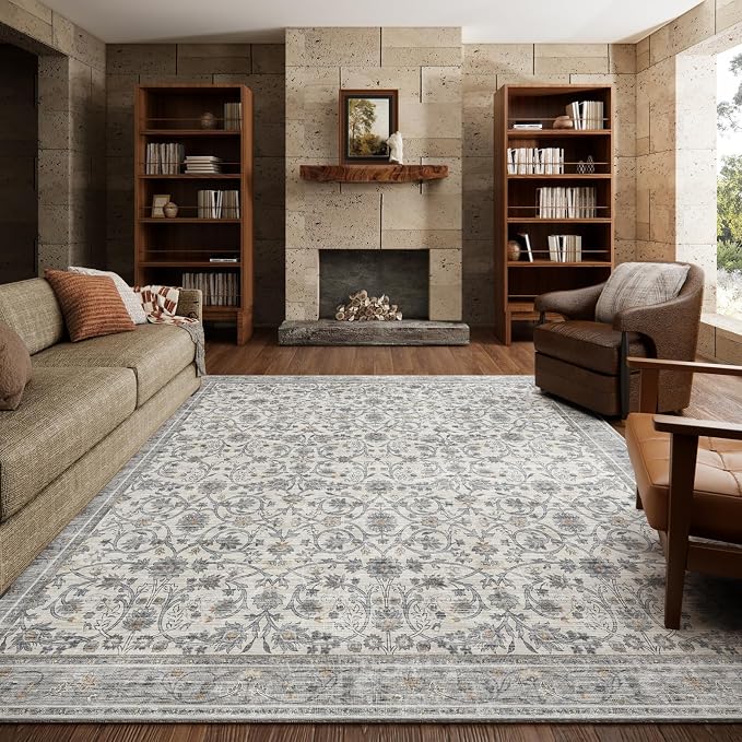 Washable Rugs for Living Room: 6x9 Area Rugs for Bedroom Ultra Soft Non-Slip Stain Resistant Vintage Boho Large Carpet for High-Traffic Dining Room - Farmhouse Decor