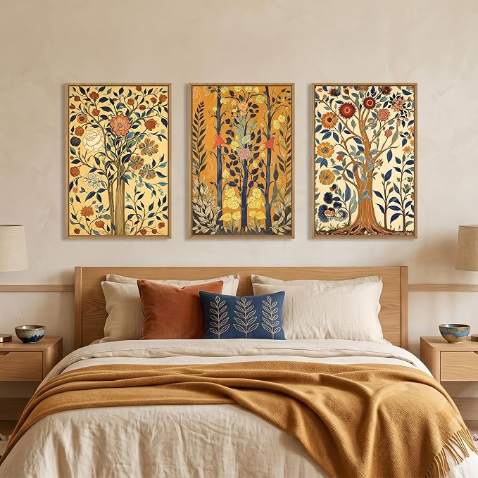 BICERE Large Vintage Floral Tree Framed Canvas Wall Art,Abstract Flower Wall Decor,Nature Botanical Painting,Classic Boho Artwork for Living Room,Bedroom,Dining Room,Farmhouse -16"x24"x3