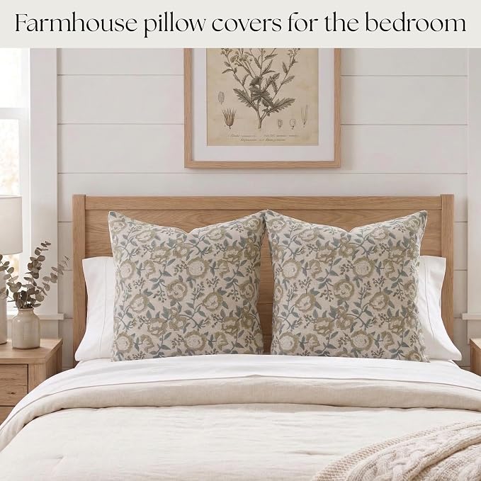 Linen Throw Pillow Covers 20x20 inch sage Green Spring Decorative Pillow Covers for Living Room, Bedroom
