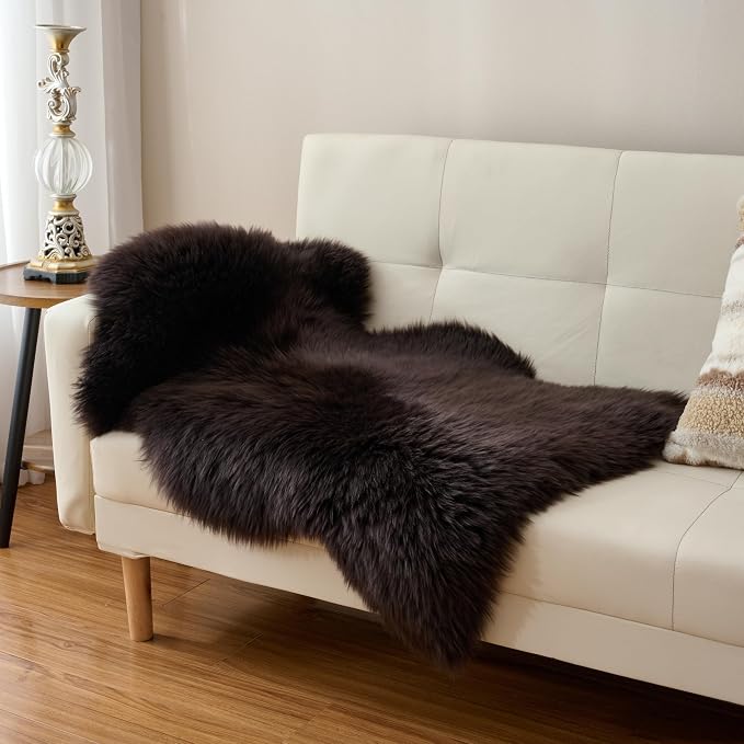 Premium Genuine Sheepskin Area Ruge - Real Wool Fur Shaggy Carpet | Fluffy Soft Natural Lambskin Rug Seat Chair Covers for Couch Sofa Bedroom Living Room(Coffee,2×3 Feet Sheepskin)