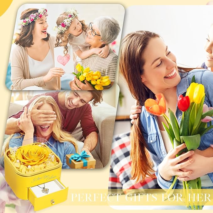 Beferr Birthday Gifts for Women Preserved Real Rose with Necklace Eternal Roses Forever Flowers for Delivery Anniversary Mothers Gifts for Mom Her Grandma Wife Sister from Daughter Son