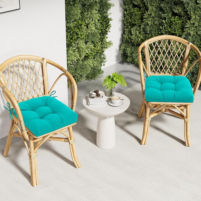 idee-home Outdoor Chair Cushions Set of 4, Patio Seat Cushions | Tufted Thick 19 x 19 x 5 Inch Cushions for Outdoor Furniture Waterproof with Ties, Dining Pads Dark Cerulean