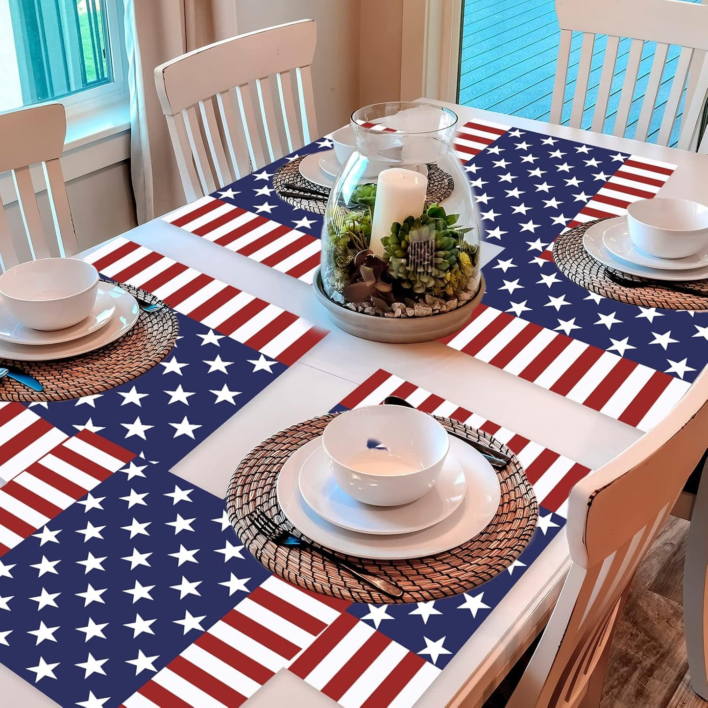 Memorial Day Placemats Set of 6 Patriotic Freedom Stars Place mats Veterans Day 4th of July Plastic Table Mats American Flag Holiday Washable Table Placemats for Party Dining