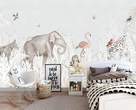Elephant Zebra Animal Nursery Wallpaper Wall Mural 103" x 69"